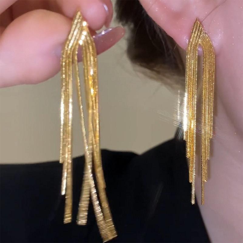 Tide Metal Fringed Earrings, High-end Temperament, Long Stud Earrings, Women's Exaggerated Earrings.