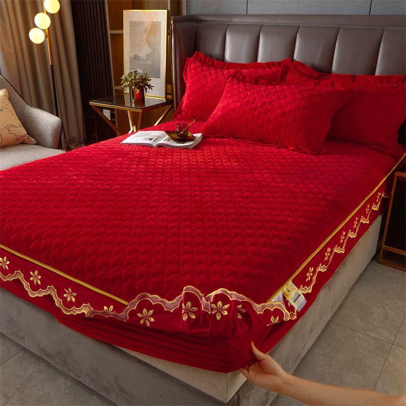 

3 шт., хлопковый наматрасник с рюшами и юбкой, чехол для двуспальной кровати размера Queen, стеганый наматрасник, кружевная эластичная простыня King 120X200cm with pillowcase