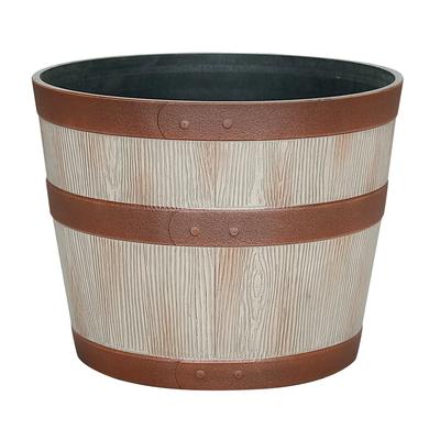 Maceta de Resina Barril de Whisky Duradera para Interior Exterior Maceta Redonda con Orificios de Drenaje Resistente a las Heladas Ligera Fácil Cuidado