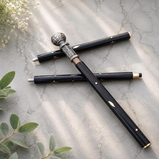 Luxury Wooden Walking Cane Brass Floral Handle 93.98 cm Gentleman Collectible Decor Gift