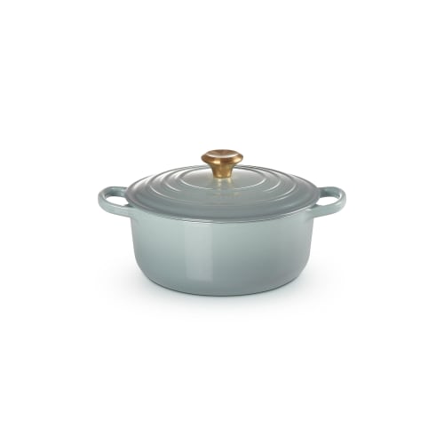 Le Creuset Signature Cocotte Ronde 20cm Cast Iron Enamel Pot, Sea Salt, Gas, Induction, Oven, and Dishwasher Safe [Official Japanese Product]