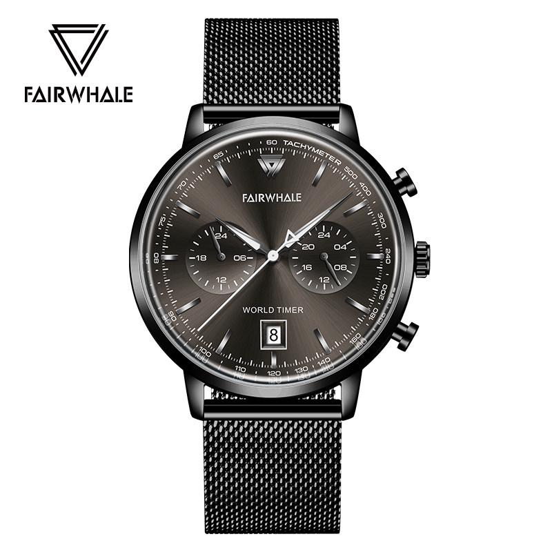 Mark Fairwhale Men's Quartz Watch Blue Dial Luminous Hands Stainless Steel Milanese Band Waterproof Business Wristwatch for Men