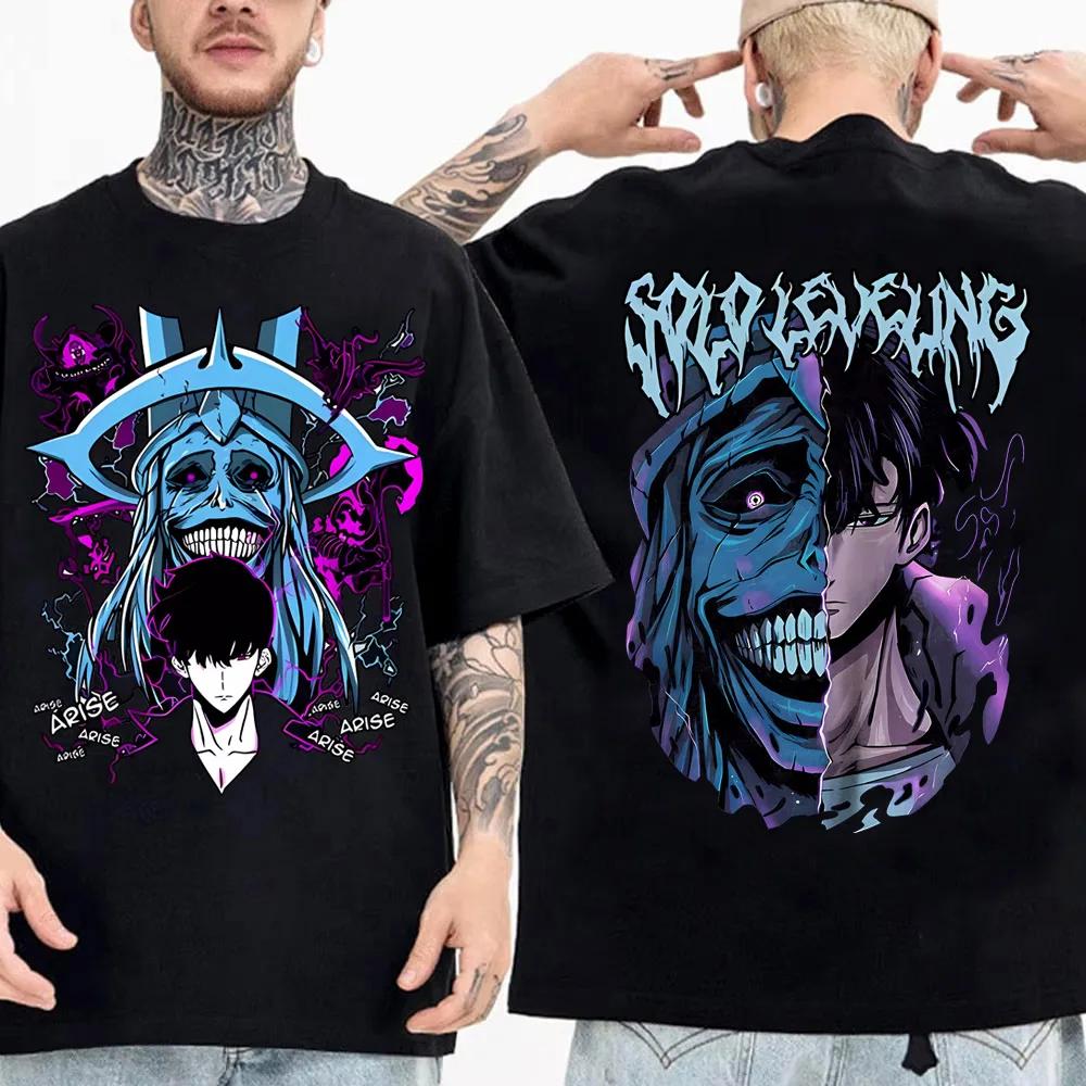 High Quality Soft Tshirt Japanese Anime Solo Leveling T Shirt Men Sung Jinwoo Cartoon Graphic Tees Harajuku Short Sleeve