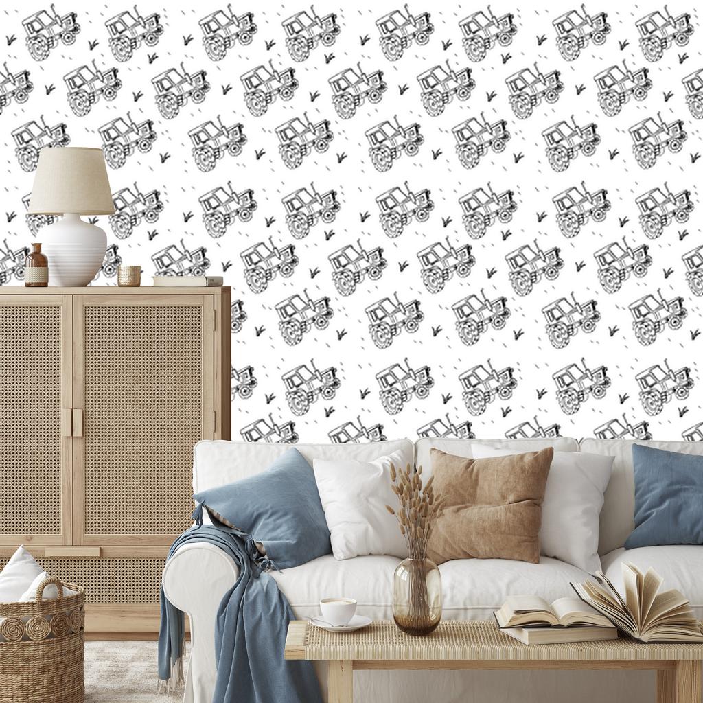 Black and white drawn wallpaper for living room and bedroom 50x1000