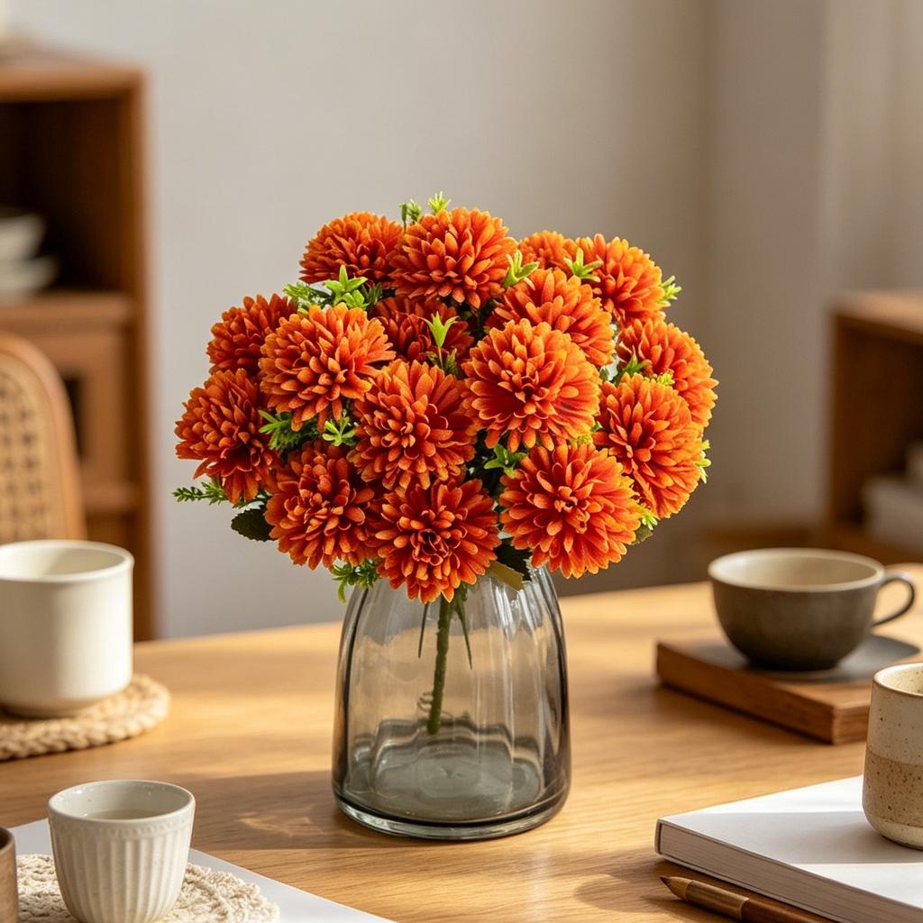 Artificial Flowers Silks Ball Chrysanthemum Home Room Table Wedding Bridal Bouquet Decora Festival Outdoor Garden Yard DIY Gifts
