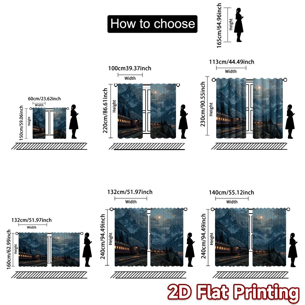 Set Of 2 Flat Printing Mysterious Train Sunset Chic Curtains Window Treatment Versatile Polyester Decorations Curtain
