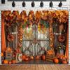 2D plane, 1 piece of autumn harvest background fabric - Maple leaves and pumpkin barn theme,Harvest Festival, polyester material