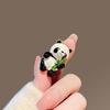 Chinese Style Cute Panda Holding Bamboo Brooch Cartoon Small Animal Corsage Summer New Product National Style Pin Coat