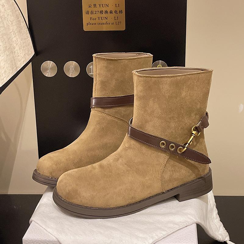 

Coarse Heel Belt Buckle Martin Boots Women s 2025 Autumn Platform Cowboy Boots Vintage Coarse Heel Locomotive Short Boots Pile Boots 35