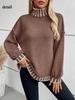 Women Oversized Turtleneck Sweater Loose Lantern Sleeve Ribbed Knit Pullover Casual Long Sleeve Top for Fall Fashion