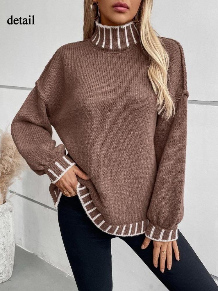 Women Oversized Turtleneck Sweater Loose Lantern Sleeve Ribbed Knit Pullover Casual Long Sleeve Top for Fall Fashion