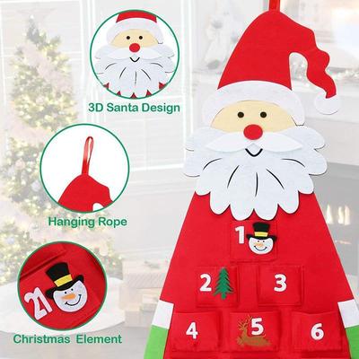 Santa Claus Felt Advent Calendar Countdown To Christmas Wall Hanging for Home Holiday Decor Festive Seasonal Ornament
