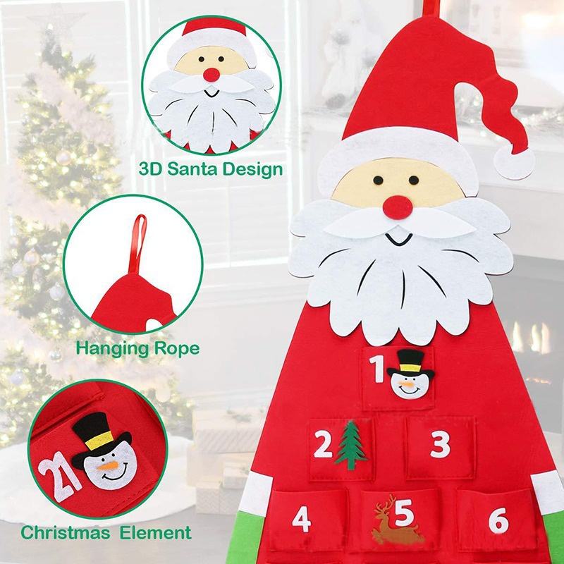 Santa Claus Felt Advent Calendar Countdown to Christmas Wall Hanging for Home Holiday Decor Festive Seasonal Ornament