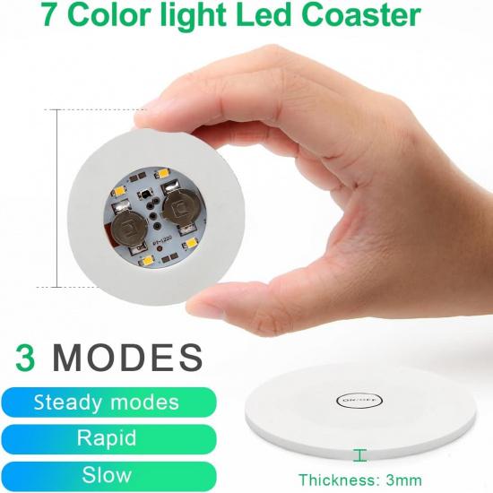 AHIIER 12 Pcs RGB Led Coasters - Multicolor Led Bar Coaster with 7 Colors, Bottle Lights and Sticker Lights for Party, Wedding, Bar