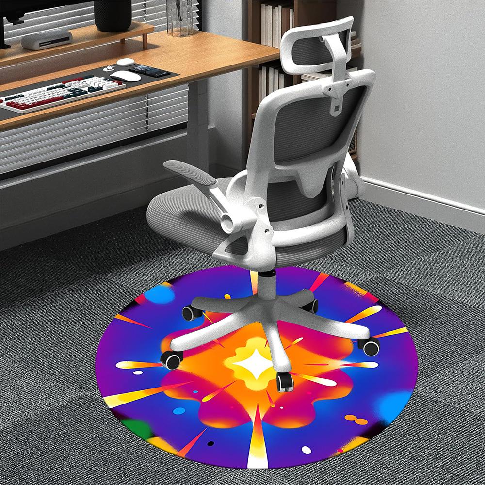 1PC Abstract Colorful Design Office Round Rug, Non slip, Soft and Durable Office Rug for Interior Decoration, Perfect for Office