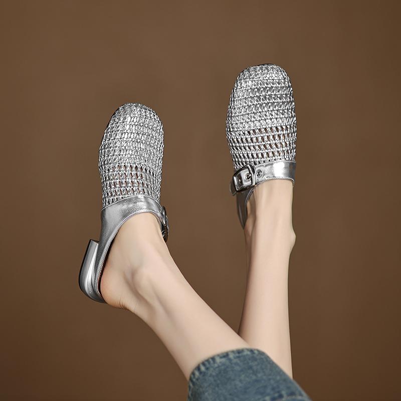 Fashion 2025 New Summer Slippers Cover Toe Fashion Hollow Out Sandals Women Shoes Zapatos De Mujer Ladies Shoes Mesh Mules Sliver Shoes