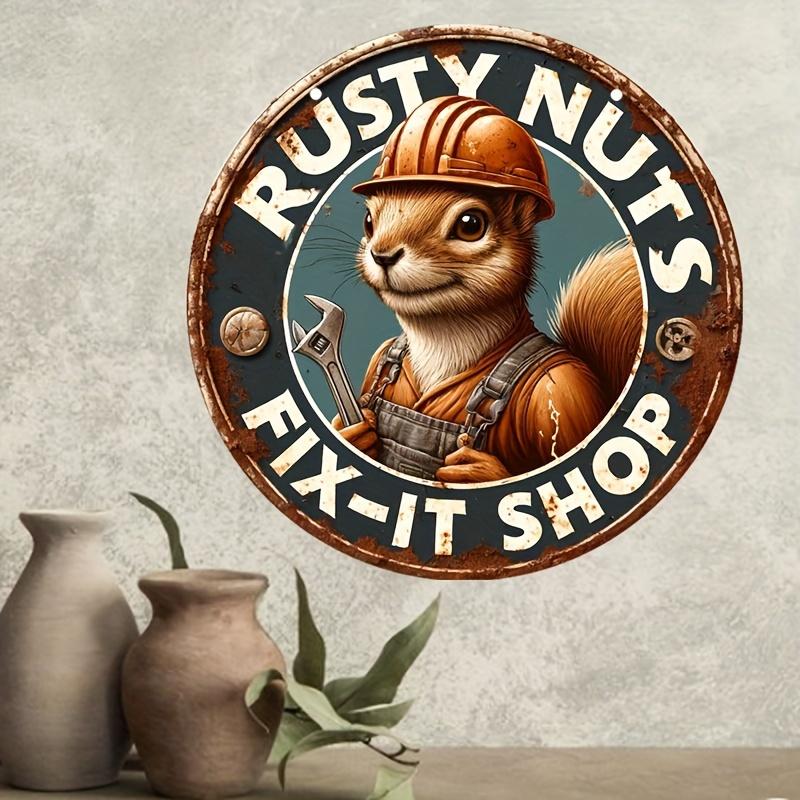 Antique Animal Theme Aluminum Sign - Rusty Nut Repair Shop Decorative Sign Wall Hanging Waterproof and Weather Resistant