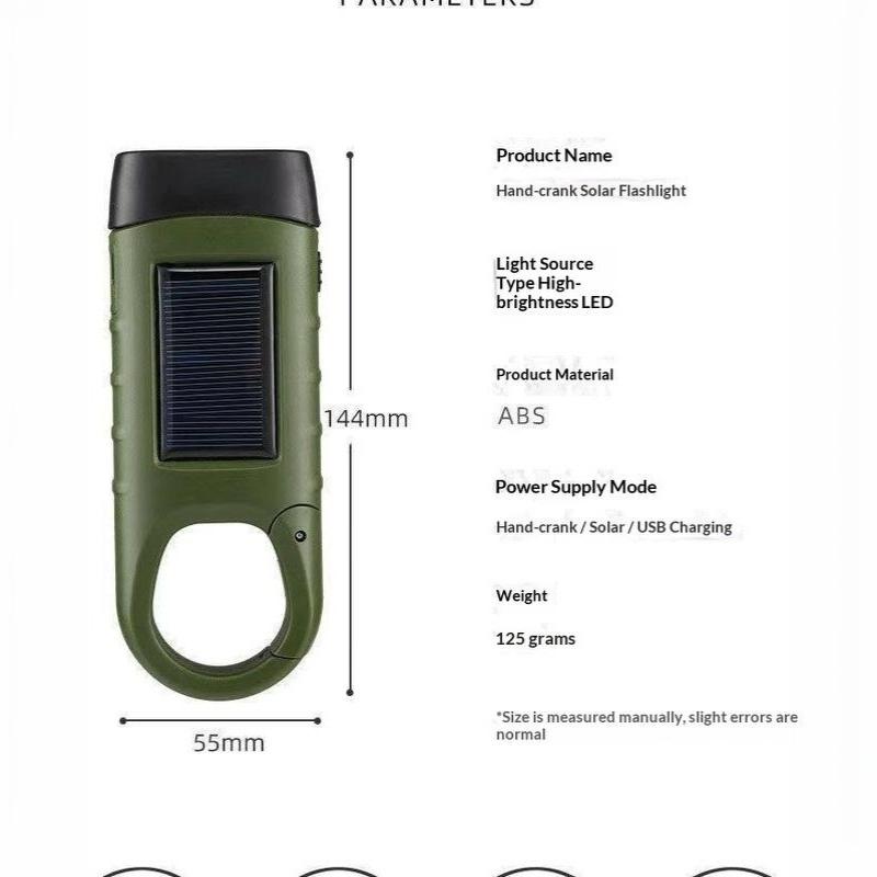 Solar Powered Hand Crank Flashlight Multi-Function Camping Emergency Led Light Outdoor Illumination Power Generation Torch