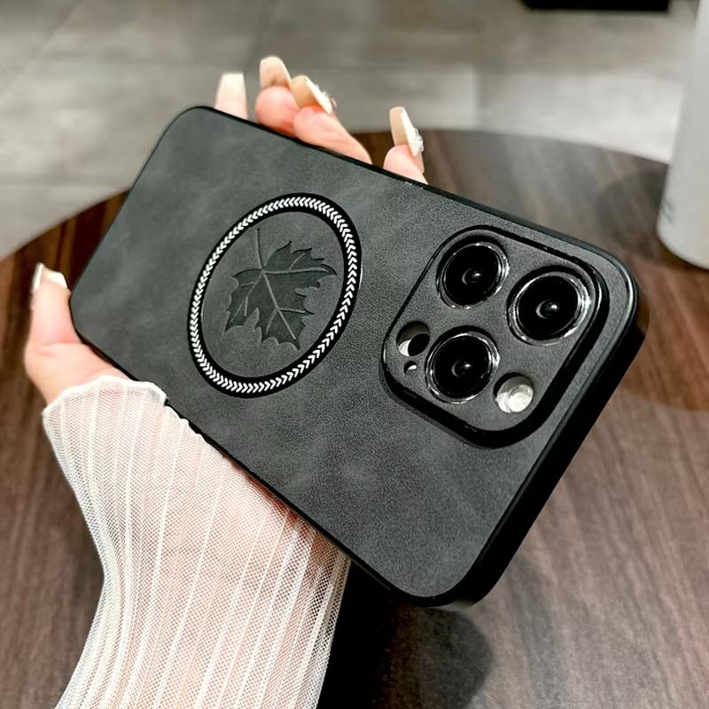 Pro Magsafe Kožené Javorový list Magnetické Pouzdra na telefon Pro iPhone 16 15 14 13 12 11 Pro Max Plus 16e Pouzdro Kryt pro bezdrátové nabíjení