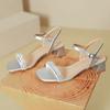 Silver Open-toed Fashion Sandals Women's Thick Heel 2025 New Summer French Rhinestone Square Head with High Heels