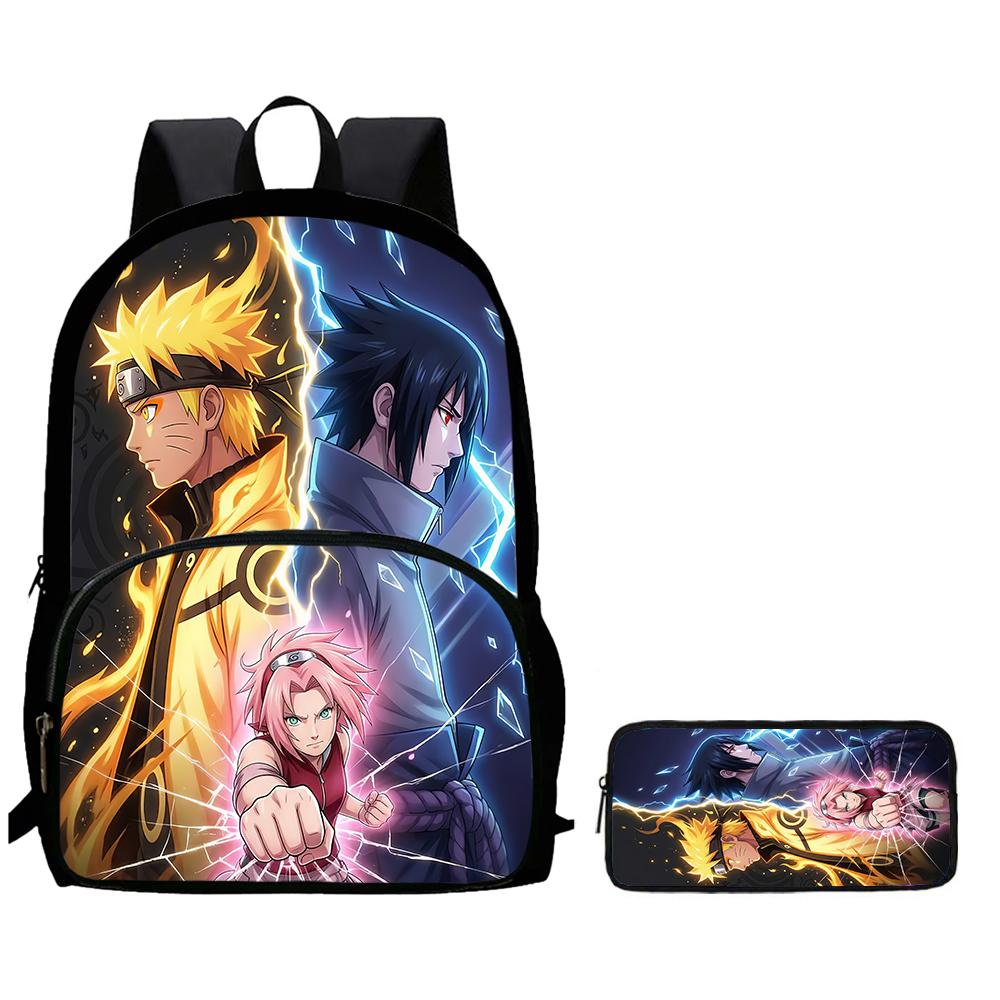 2Pcs Set NARUTO Anime Backpack With Front Pocket & Pencil Bag, School & Daily Use, Lightweight & Durable For Boys Girls Age 5-11