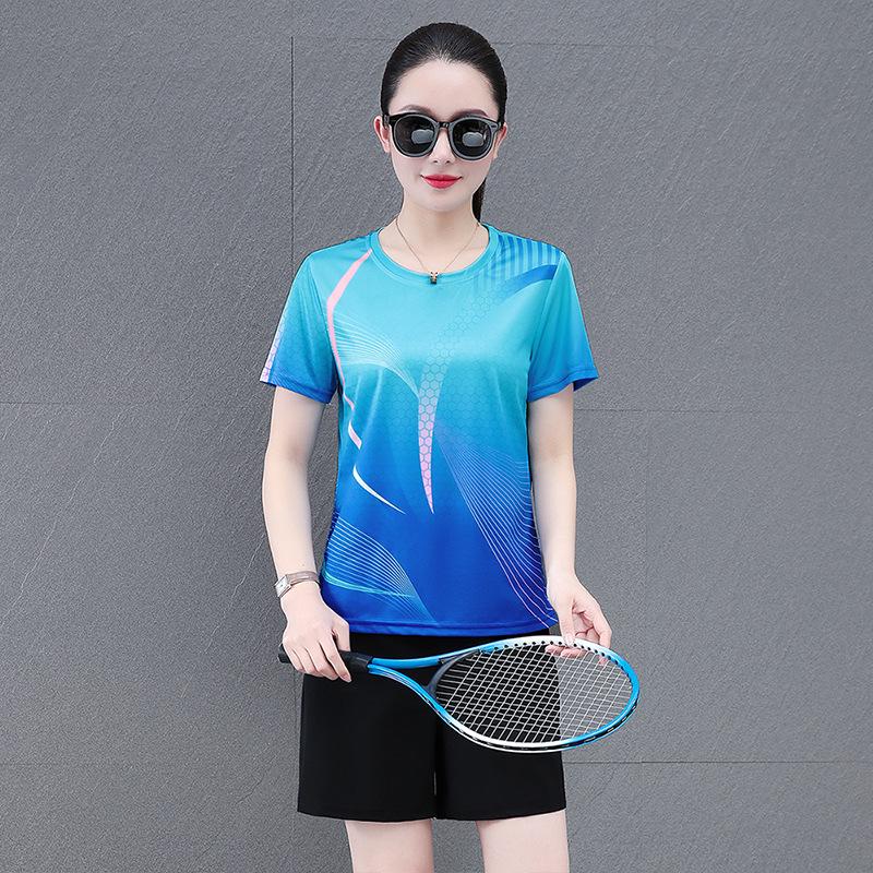 Traje Deportivo de Seda de Hielo de Secado Rápido para Mujer para Verano - Top de Manga Corta y Pantalones Cortos para Tenis de Mesa, Running, Entrenamiento de Bádminton y Fitness.