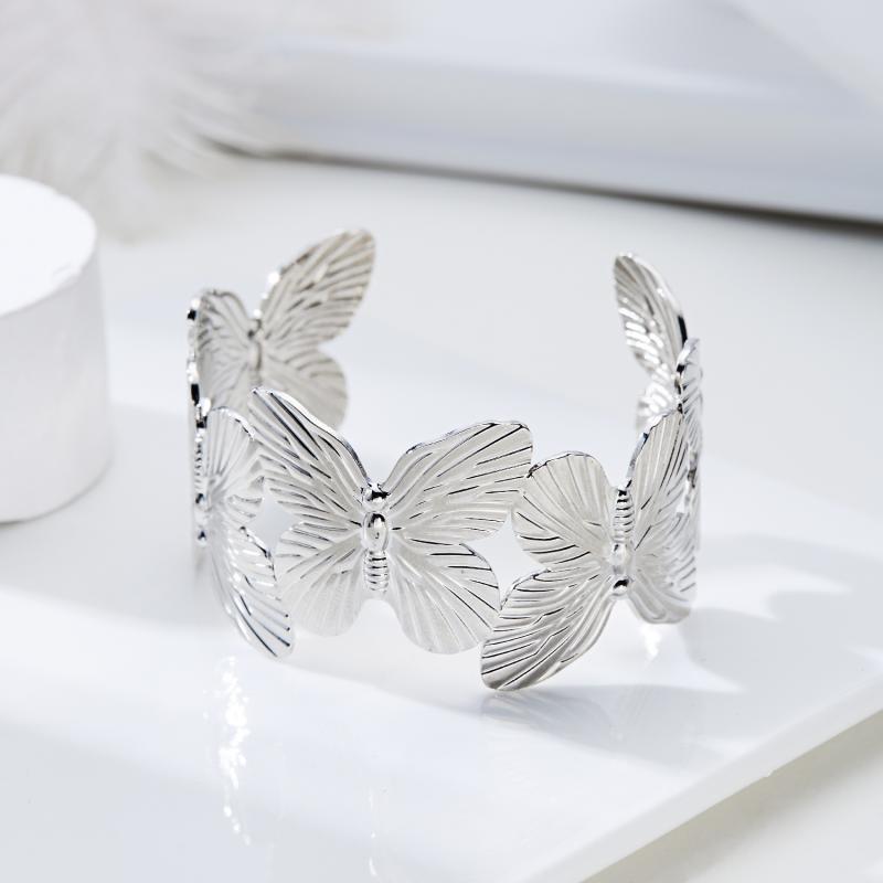 High Quality Alloy Hollow Flower Butterfly Open Wide Bracelet Gold Plated Adjustable Cuff Bracelets For Women Jewelry