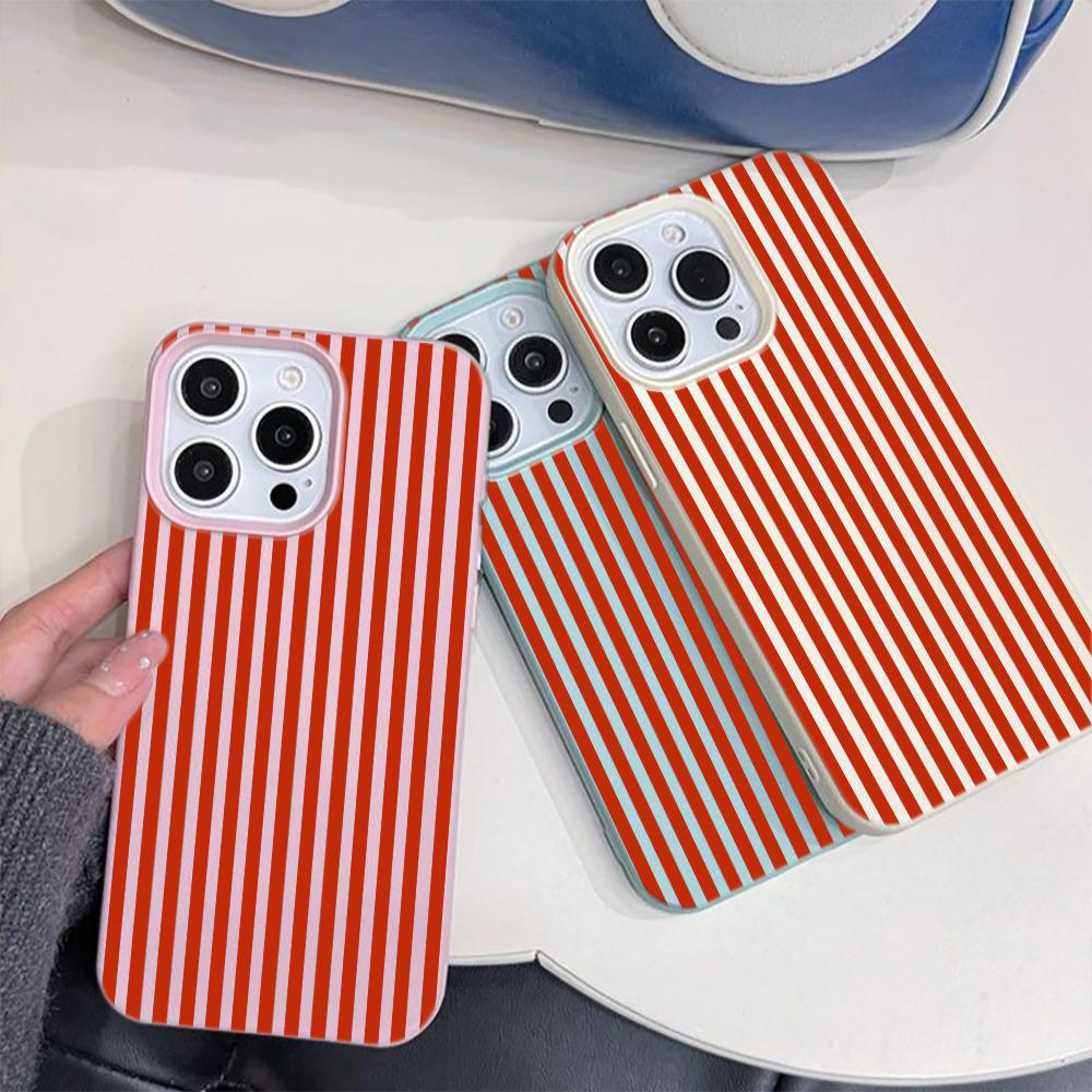 Red Black Stripe Leather Texture Soft Case for iPhone 17 17E 16 15 14 13 12 11 Pro Max Aesthetic Shockproof Cover