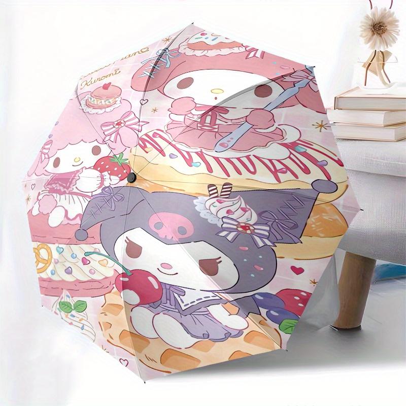 My Melody,Kuromi Automatic Folding Umbrella Simple 8 Rib Design, Bright Cartoon Pattern, Durable Iron Frame, Suitable For Travel, Outdoor, B
