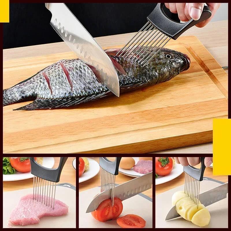 1PC Stainless Steel Onion Needle Onion Fork Vegetables Fruit Slicer Tomato Cutter Cutting Safe Holder Kitchen Accessories Tools