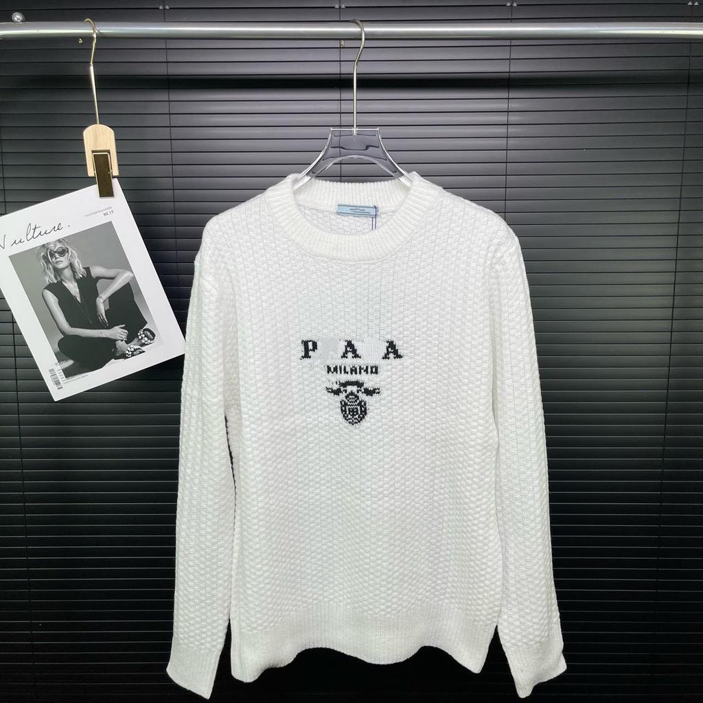 Módní Unisex Evropský Kulatý Výstřih Svetr s Logem a Žakárovým Copánkovým Úpletem