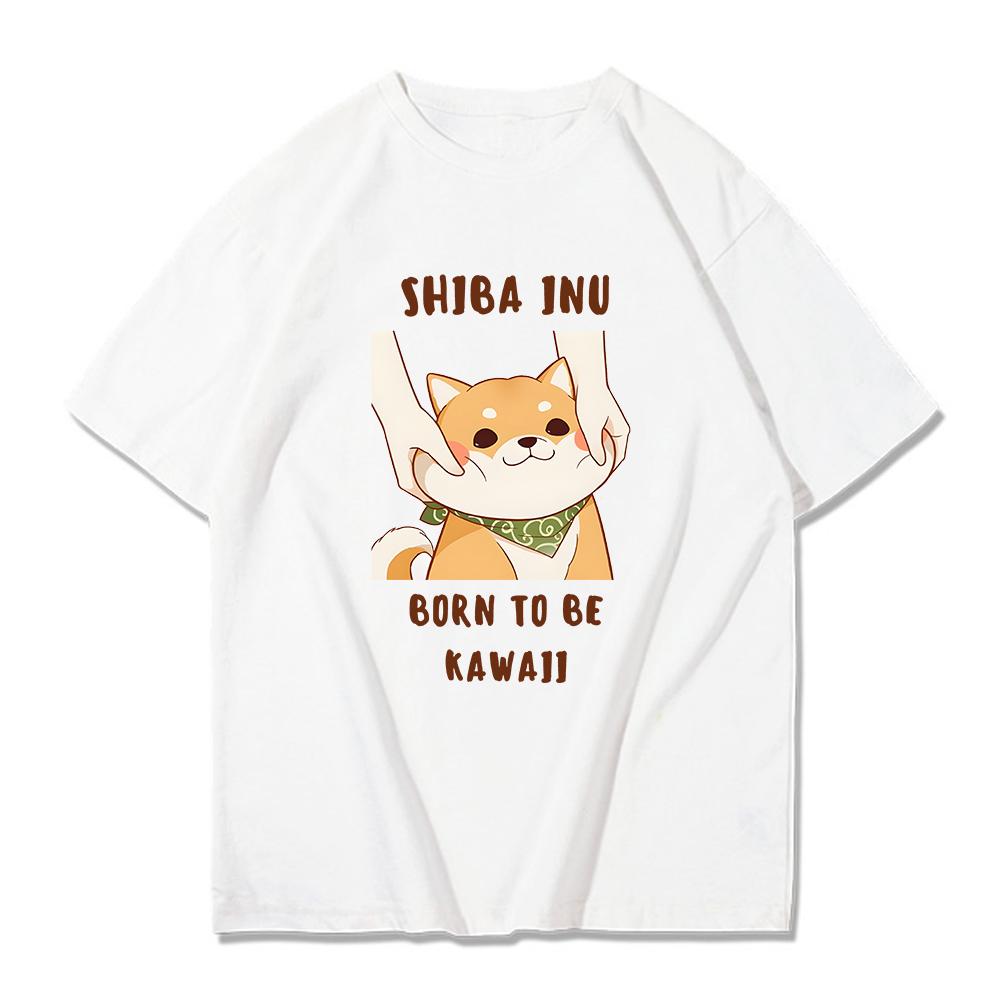 Shiba Inu Dog T Shirt Kawaii Cartoon Print Tshirts Girls Clothes Summer Short Sleeve Tops 100% Cotton Tees Women Oversized Shirt