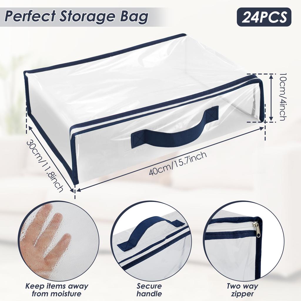6/24Pcs Clear Storage Bags PVC Dustproof Bed Sheet Organizing Bags with Zipper Waterproof Transparent Bag for Blankets Bed Sheet