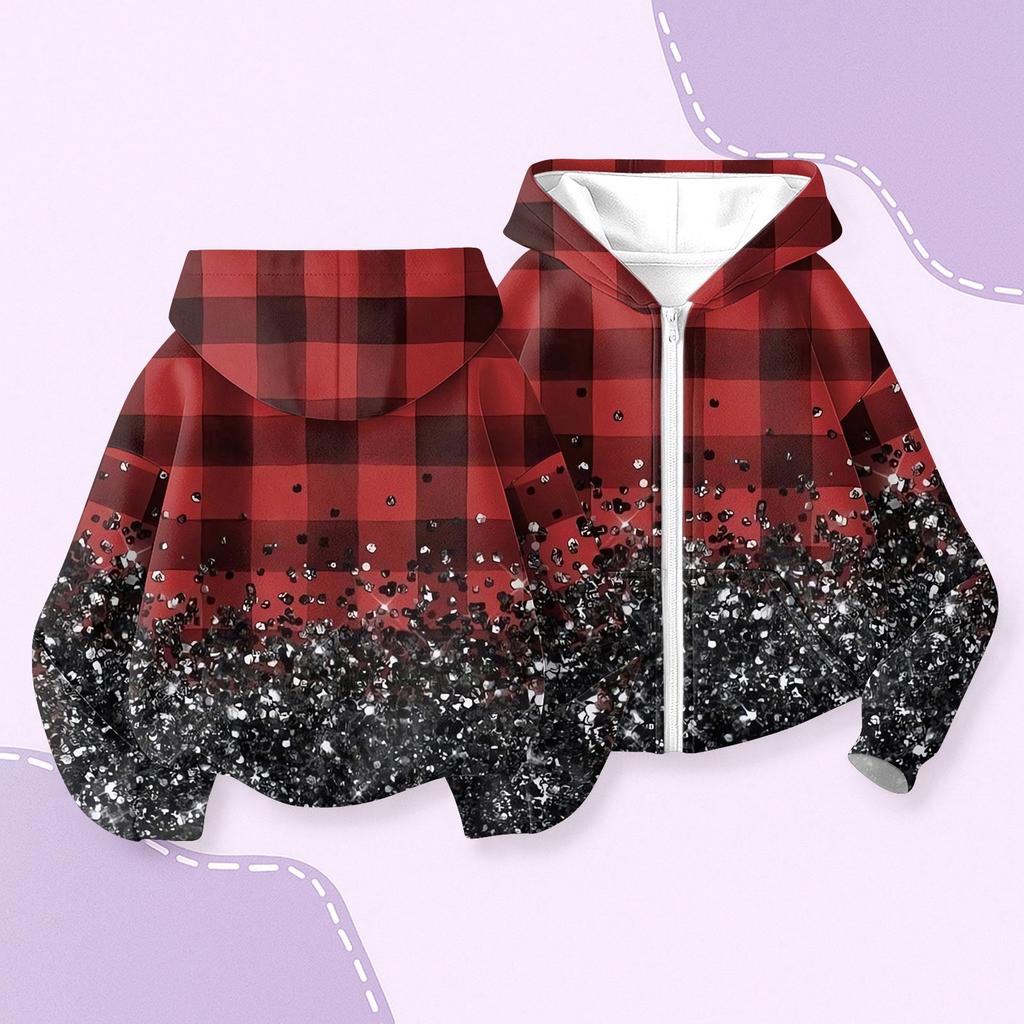 Children's Fashion Christmas Printed Long Sleeved Hooded Sweatshirt, Girls' Hoodie Jacket
