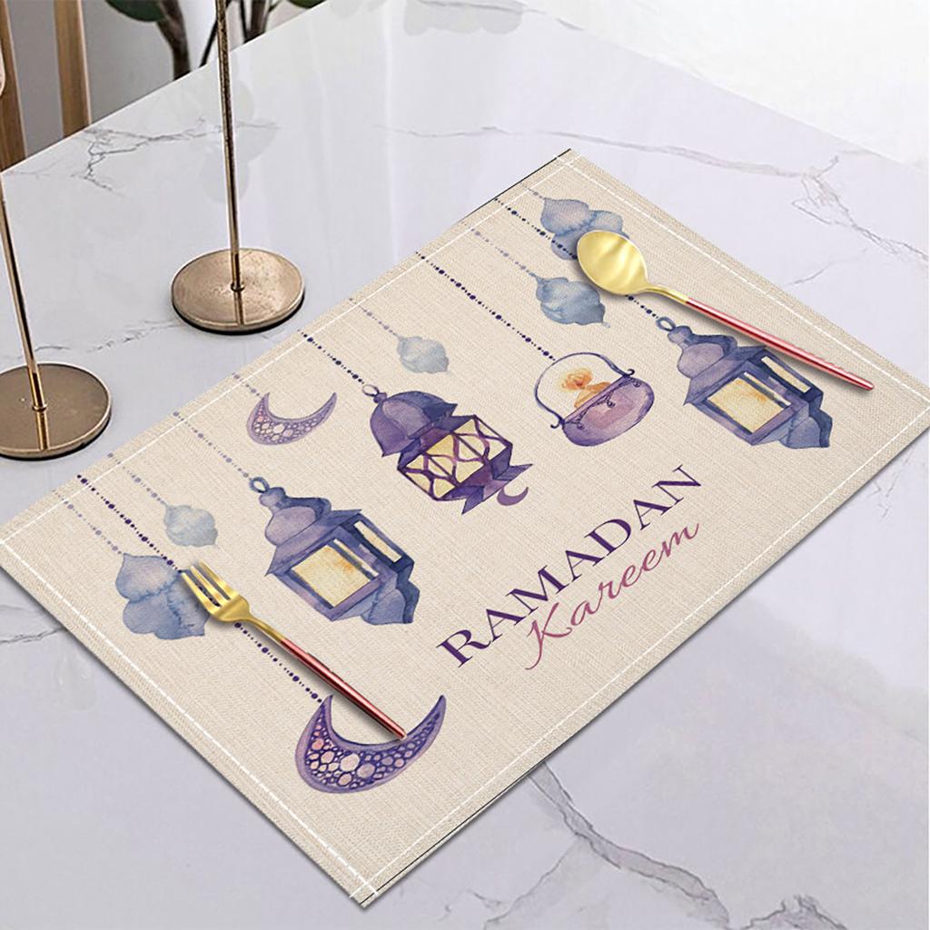 Ramadan Linen Placemat Eid Mubarak Table Ornaments Muslim Islam Party Supplies Ramadan Mubarak Kareem Home Decorations 42x32cm