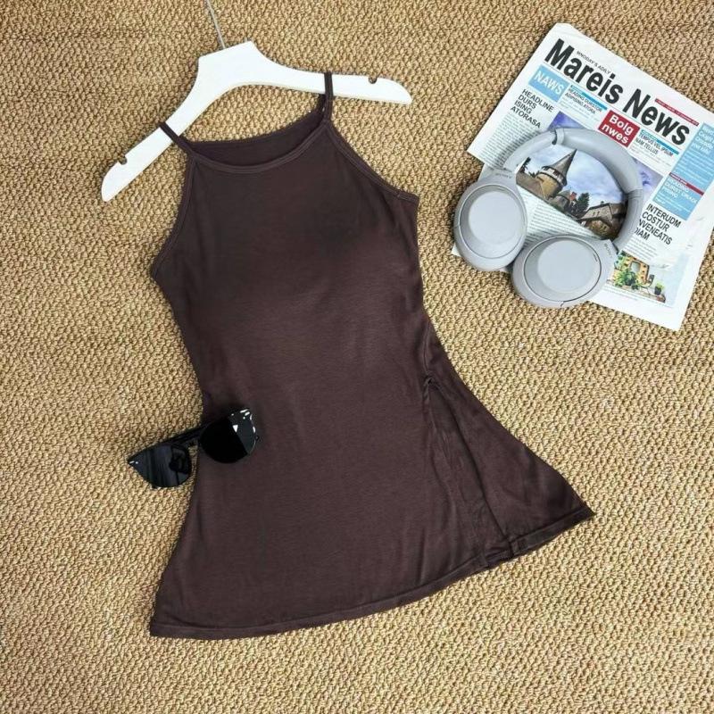 

Dopamine Summer Spicy Girl Slit Waist-Cinching Midi Dress with Chest Pads and Slimming Spaghetti Straps One Size (Fits 75-120 Jin)