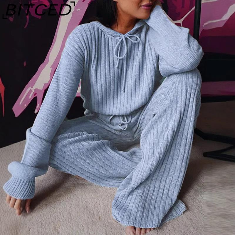 

BITCED Женский осенний однотонный свободный повседневный костюм в полоску с длинными рукавами и капюшоном XXL