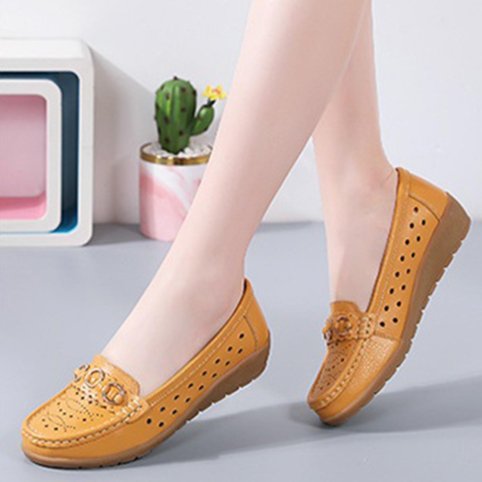 Женские Плоские Мокасины для Ходьбы Слипоны Кожаные Мокасины Удобные Плоские Туфли Для Улицы Для Вождения Туфли с Вырезами Шлепанцы Женские 40 жёлтый 2760₽