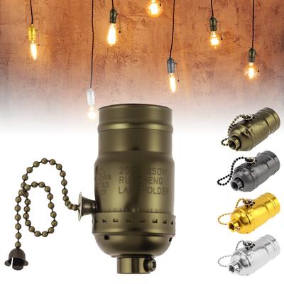 Vintage E26 E27 Pull Chain Lamp Socket Replacement Heavy Duty Bulb Socket Easy Install Table Floor Lamps Direct Fit