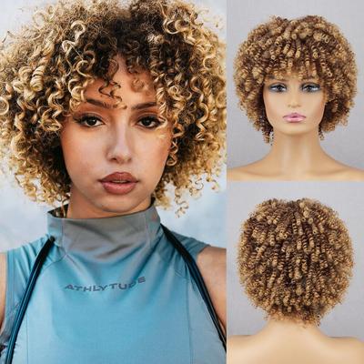 Női divat Szintetikus szálas afro ombre szőke pergő göndör paróka mindennapi viselet Cosplay rövid göndör afrikai paróka