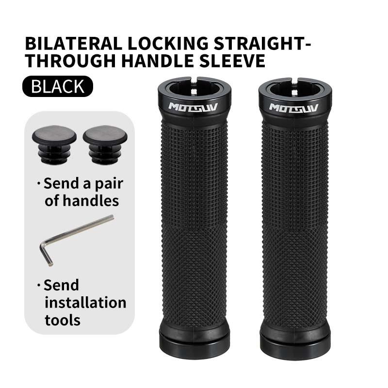 Double Lock On MTB Mountain Bike Handlebar Grips, Aluminum Alloy Rubber Comfortable Anti-Slip Shockproof Universal Cycling Parts
