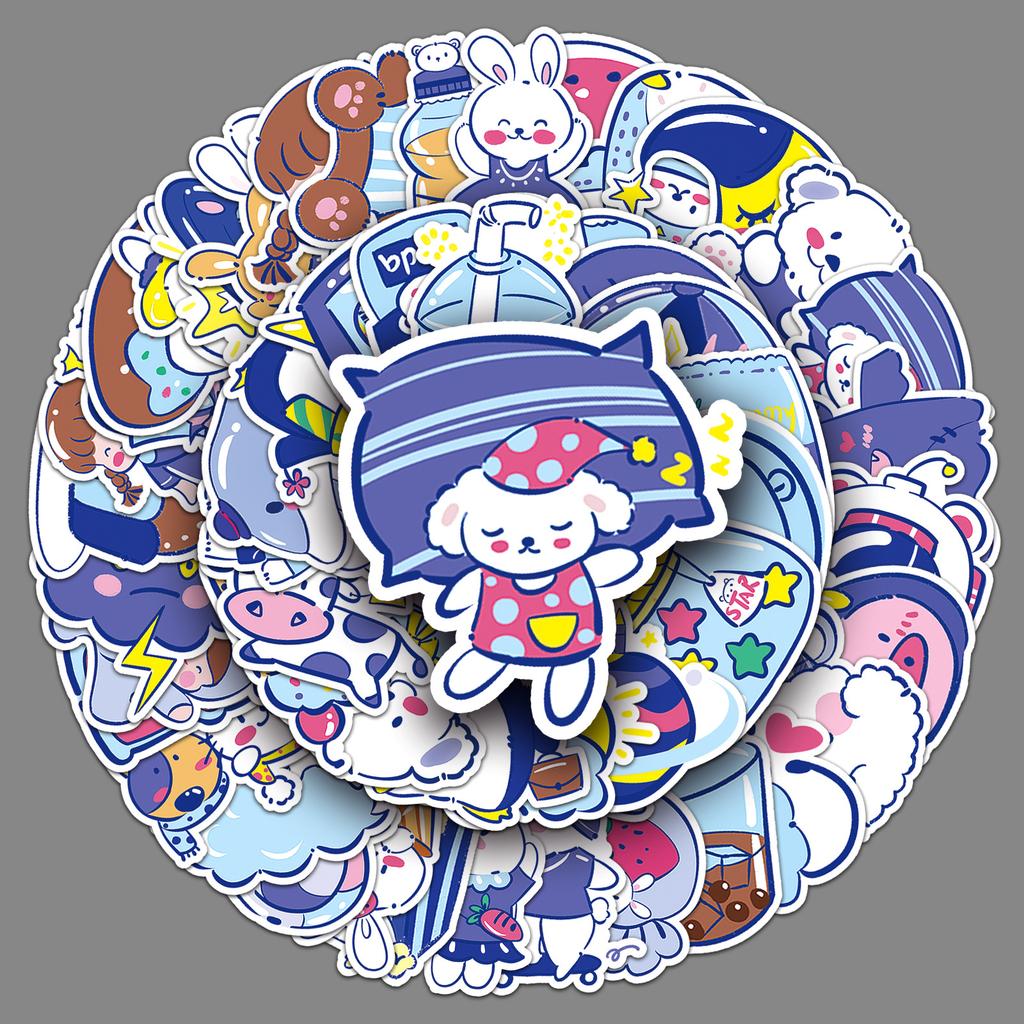 52 Cartoon Blue Personalized Cartoon Hand-drawn Children's Rewards Gut Card Decorative Suitcase Mobile Phone Stickers