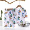 Summer Kids Cotton Silk Pajamas Thin Home Wear Set Boys Girls Cute Pattern Outdoor Wear