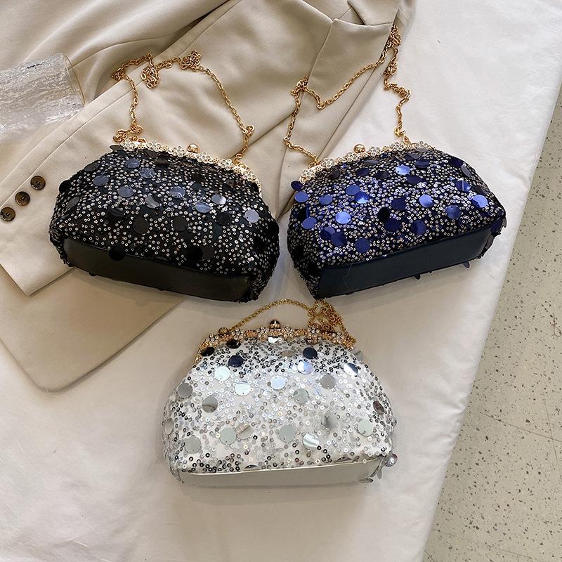 Sequins Evening Clutch Bag Fashion Evening Bags Chain Strap Bling Shoulder Bag Large Capacity Top Handle Purse for Wedding Party