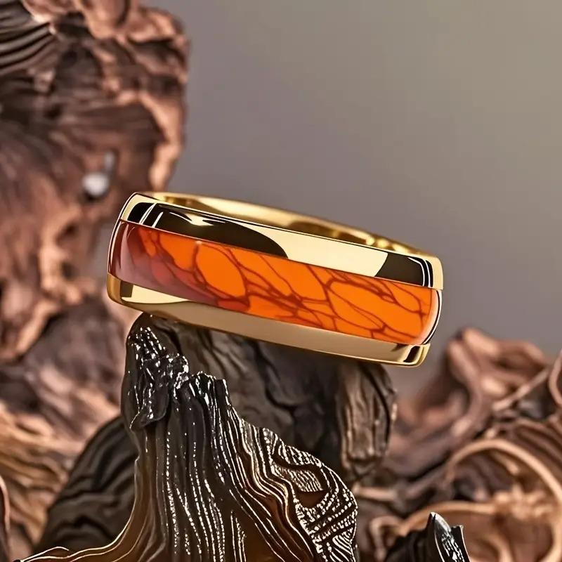 with Red Abalone Shell Inlay Rings Fashion 8mm Black Men Stainless Steel Ring for Men Wedding Band Jewelry Drop Shipping
