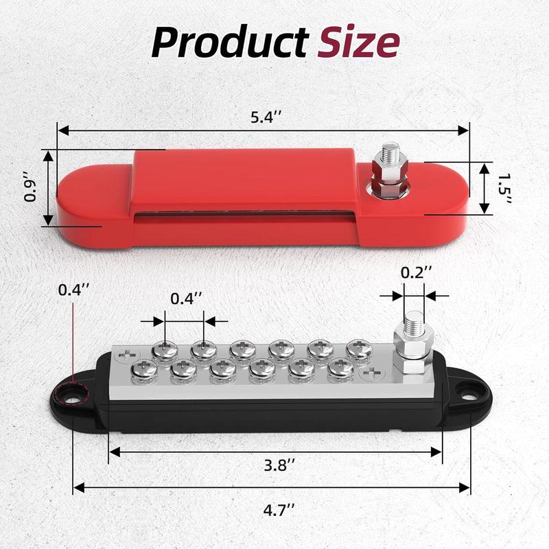 Power Distribution Block 12V 150A 1/4" Stud Marine Bus Bar 12 Volt DC Battery Busbar for Boat Automotive Solar Wiring