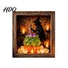 Gothic Shadow Box Night Light DIY Lighted Halloween Ghost Kit Wooden Frame LED Warm Light Crystal Glass Display Case Memory with Panel Decorative