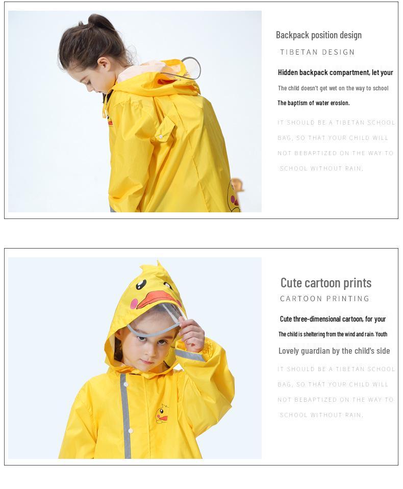 Children's Cartoon Raincoat with Backpack Space - Yellow Duck Design