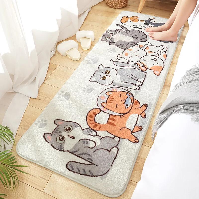 Long Floor Mat Bedside Rug Super Soft and Comfortable Lamb Velvet Foot Mat Non-Slip Absorbent Bathroom Door Mat Bedroom Carpet