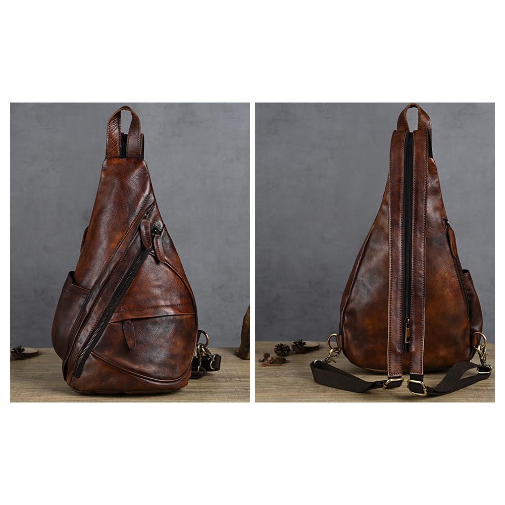 Whatna Antique-Style Tanned Natural Cowhide Leather One-Shoulder Bag for Men, 3-Way, Can Be Carried as a Backpack, Shoulder Bag, or Handbag, Genuine